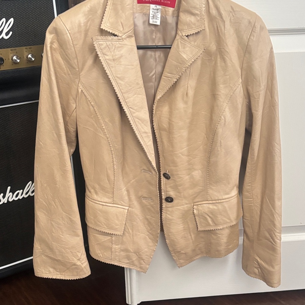 Anne Klein Beige Women's Leather Blazer